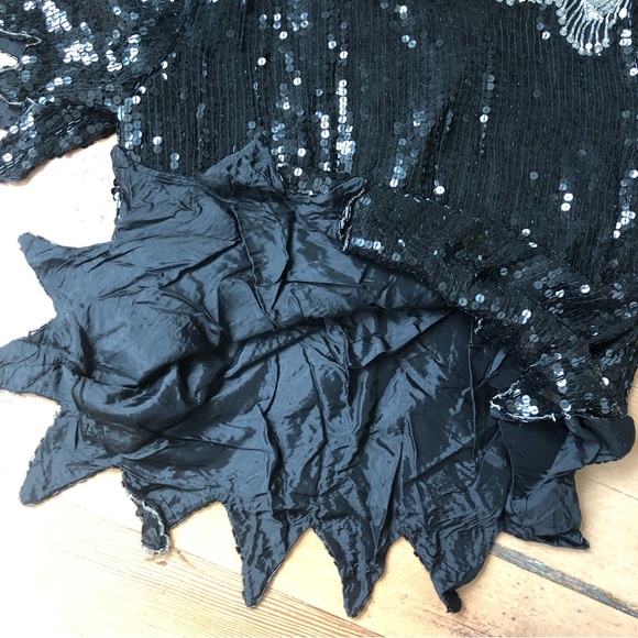 VTG ROYAL FEELINGS blouse Silk Bead sequin Black Silver DYNASTY SZ M 80s Formal - Picture 13 of 13